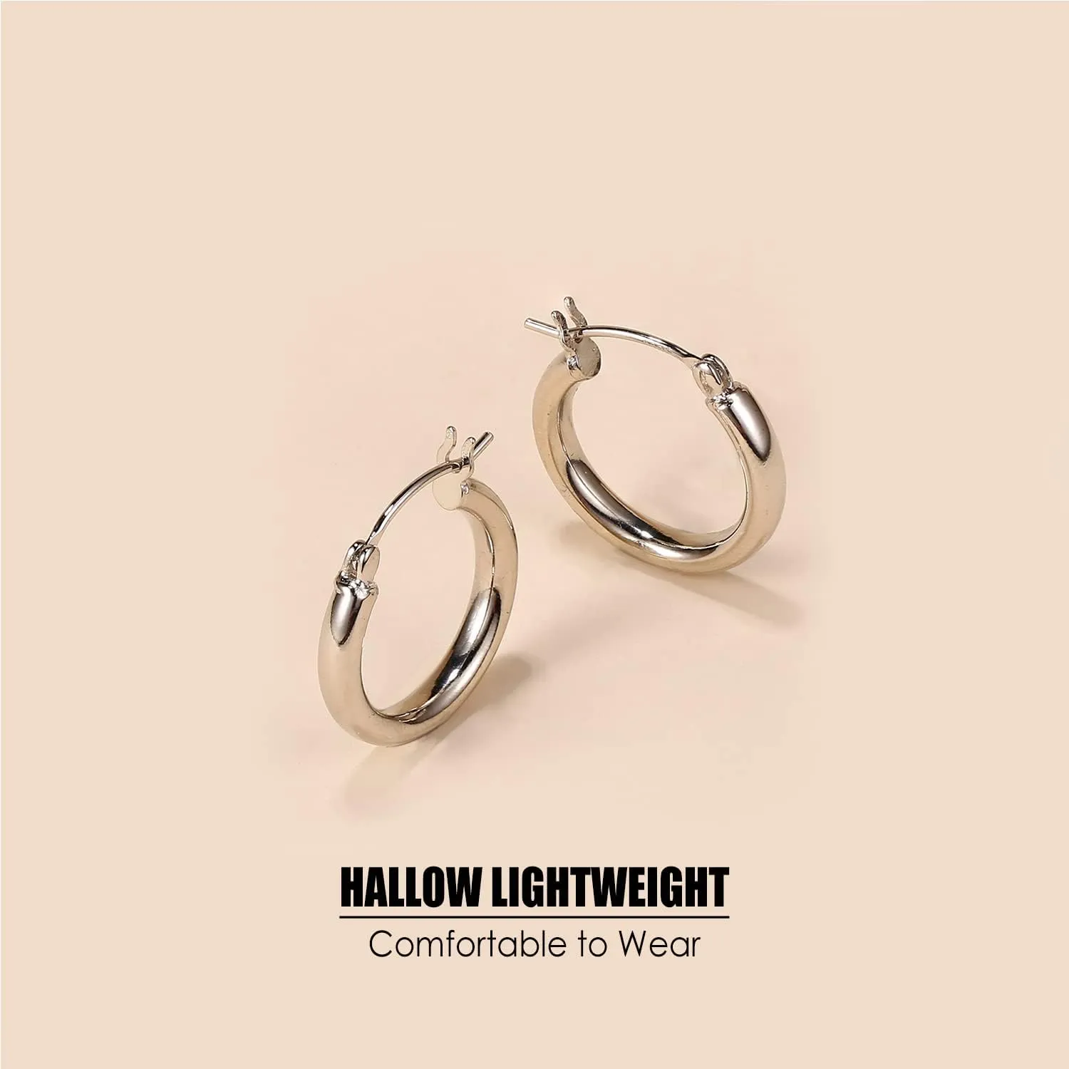 MILACOLATO S925 Sterling Silver Hoop Earrings 14K Real Gold Plated Hoops 3mm Chunky Large Big Hoop Earrings Hypoallergenic Lightweight Earrings for Women 15/20/30/40/50/60/70mm