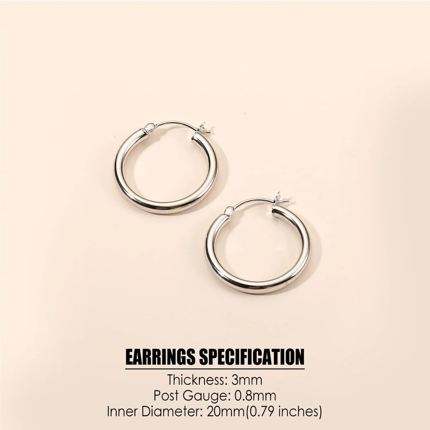 MILACOLATO S925 Sterling Silver Hoop Earrings 14K Real Gold Plated Hoops 3mm Chunky Large Big Hoop Earrings Hypoallergenic Lightweight Earrings for Women 15/20/30/40/50/60/70mm