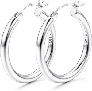MILACOLATO S925 Sterling Silver Hoop Earrings 14K Real Gold Plated Hoops 3mm Chunky Large Big Hoop Earrings Hypoallergenic Lightweight Earrings for Women 15/20/30/40/50/60/70mm