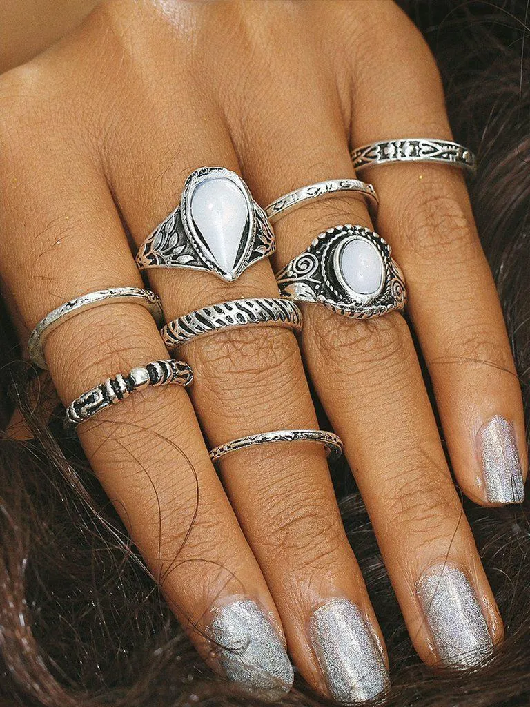 Multi Shaped Ring Set 8pcs