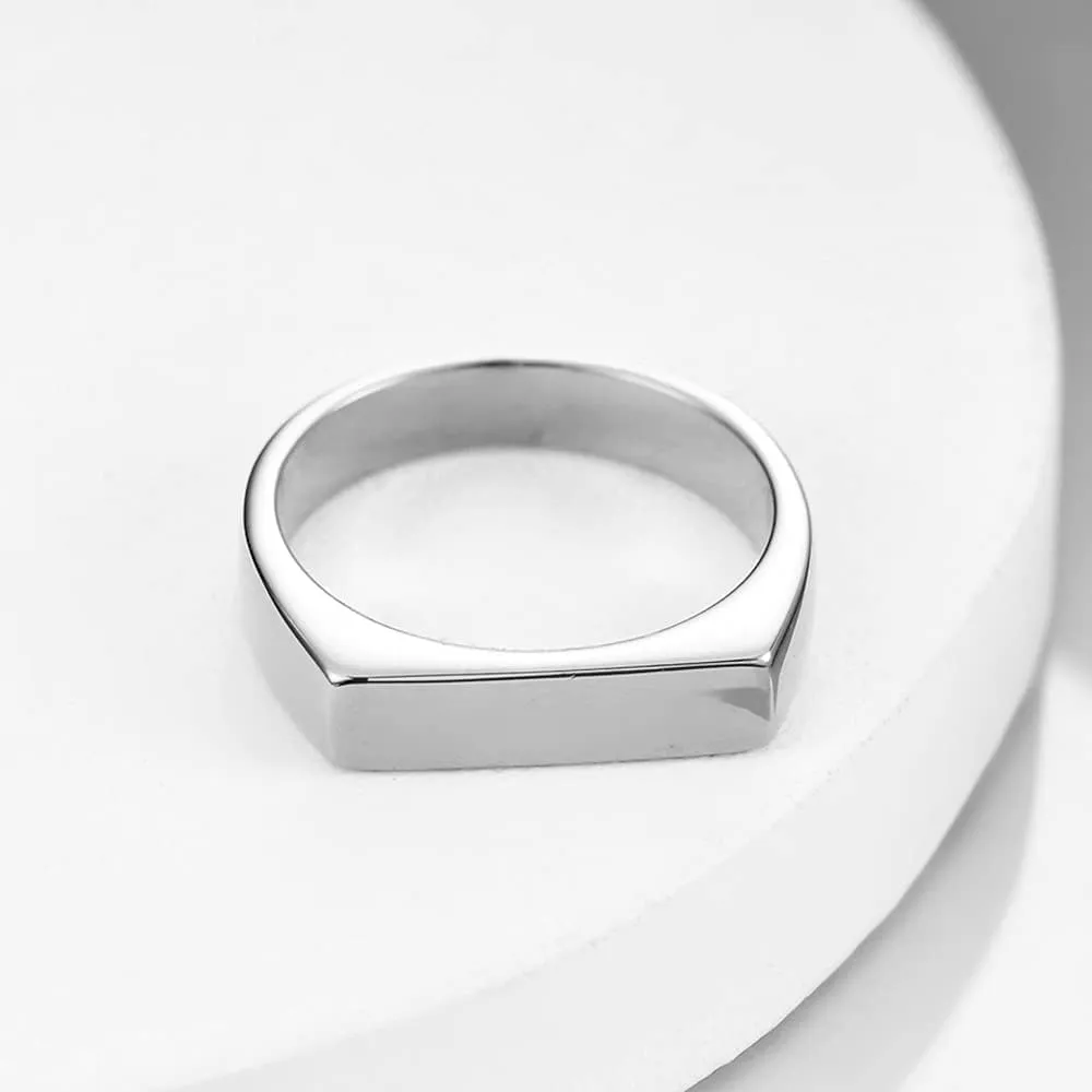 MYNENEY Stainless Steel Square Shape Signet Style Classical Simple Plain Wedding Engagement Statement Ring