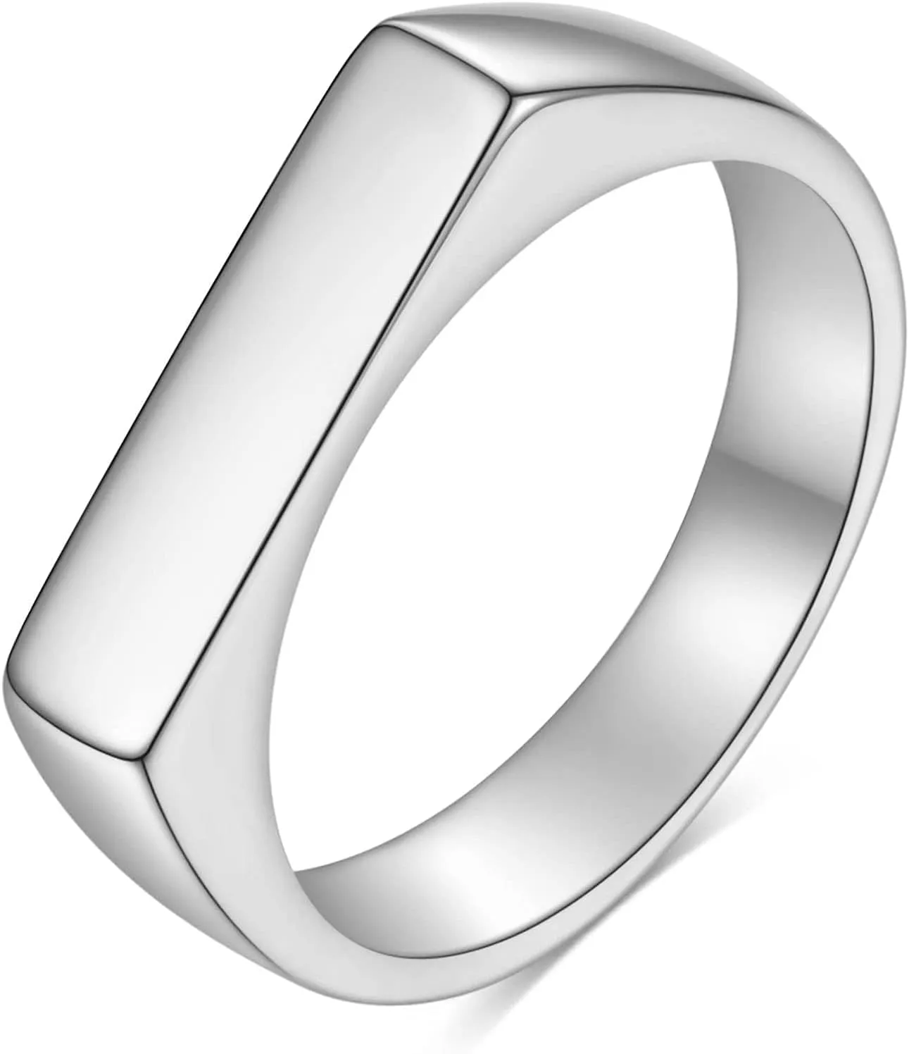 MYNENEY Stainless Steel Square Shape Signet Style Classical Simple Plain Wedding Engagement Statement Ring
