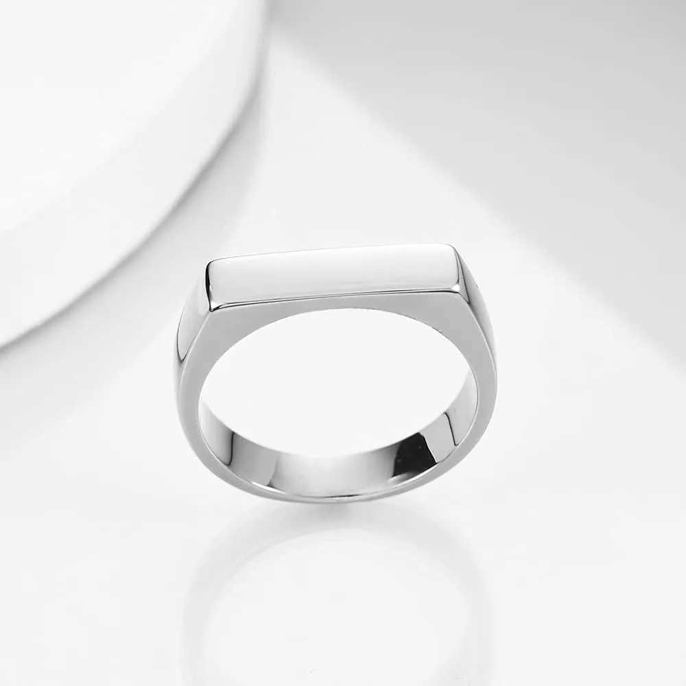 MYNENEY Stainless Steel Square Shape Signet Style Classical Simple Plain Wedding Engagement Statement Ring