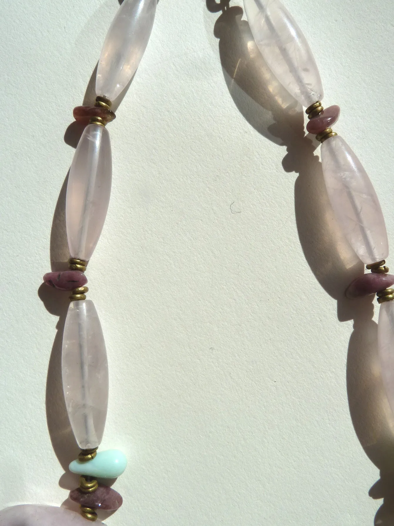 Necklace Rose Quartz Tourmaline Chalcedony And Pendant