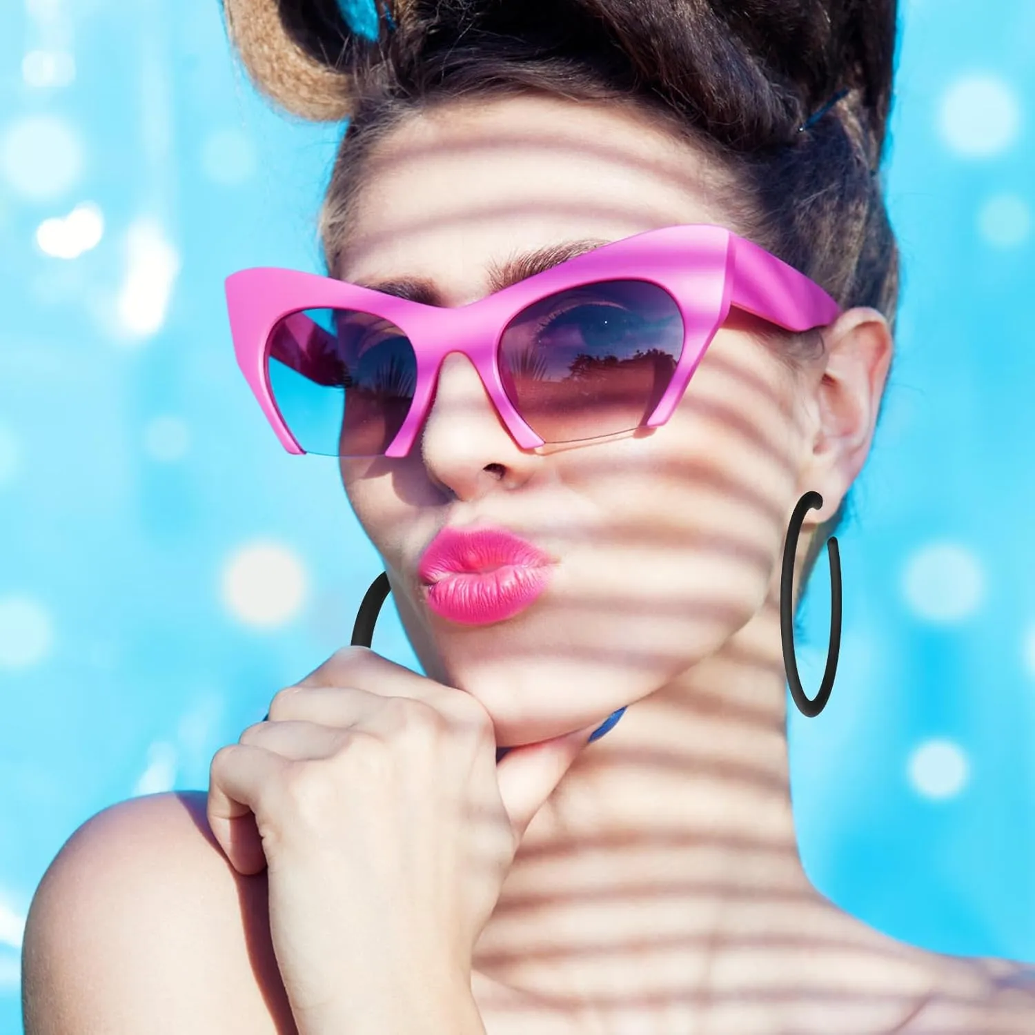 Neon Retro Acrylic Large Hoop Earrings - 80s 90s Style - Colorful Big Hoop Statement Earrings - Hot Pink - Lightweight - Perfect for 80s Party Accessories