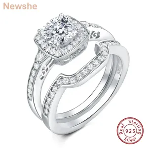 Newshe Original 925 Sterling Silver Bridal Rings Set for Women Cushion AAAAA Cubic Zirconia Engagement Ring Wedding Band