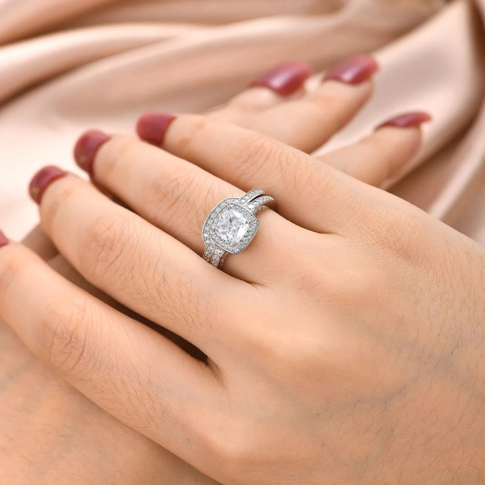 Newshe Original 925 Sterling Silver Bridal Rings Set for Women Cushion AAAAA Cubic Zirconia Engagement Ring Wedding Band