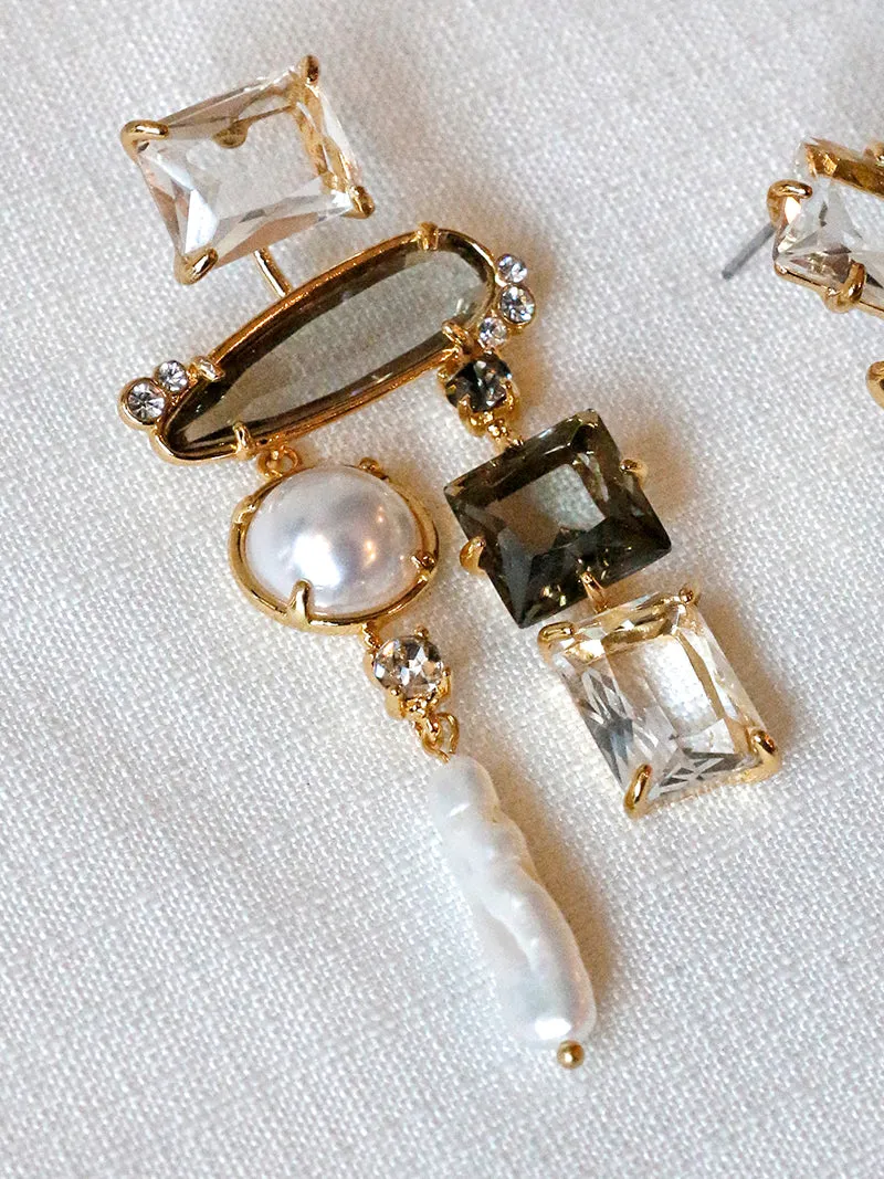 Nuance Asymmetric Jewel Drop Earrings | Pearl