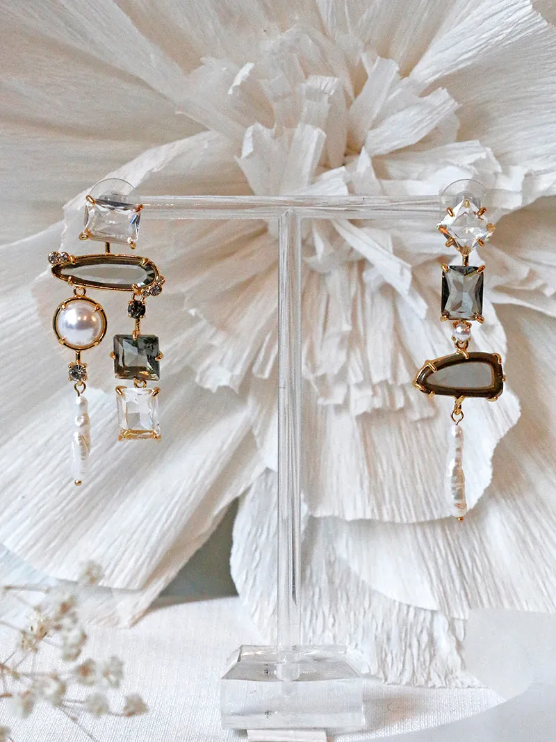 Nuance Asymmetric Jewel Drop Earrings | Pearl