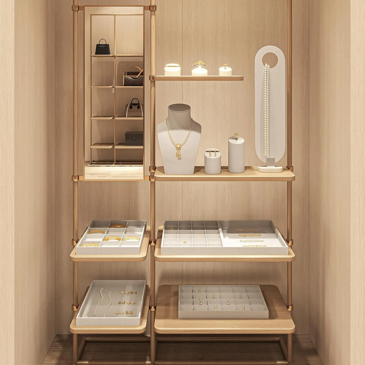 Oirlv Linen 7 Lines Ring Storage Tray Rings Showcase Display Organizer Plate