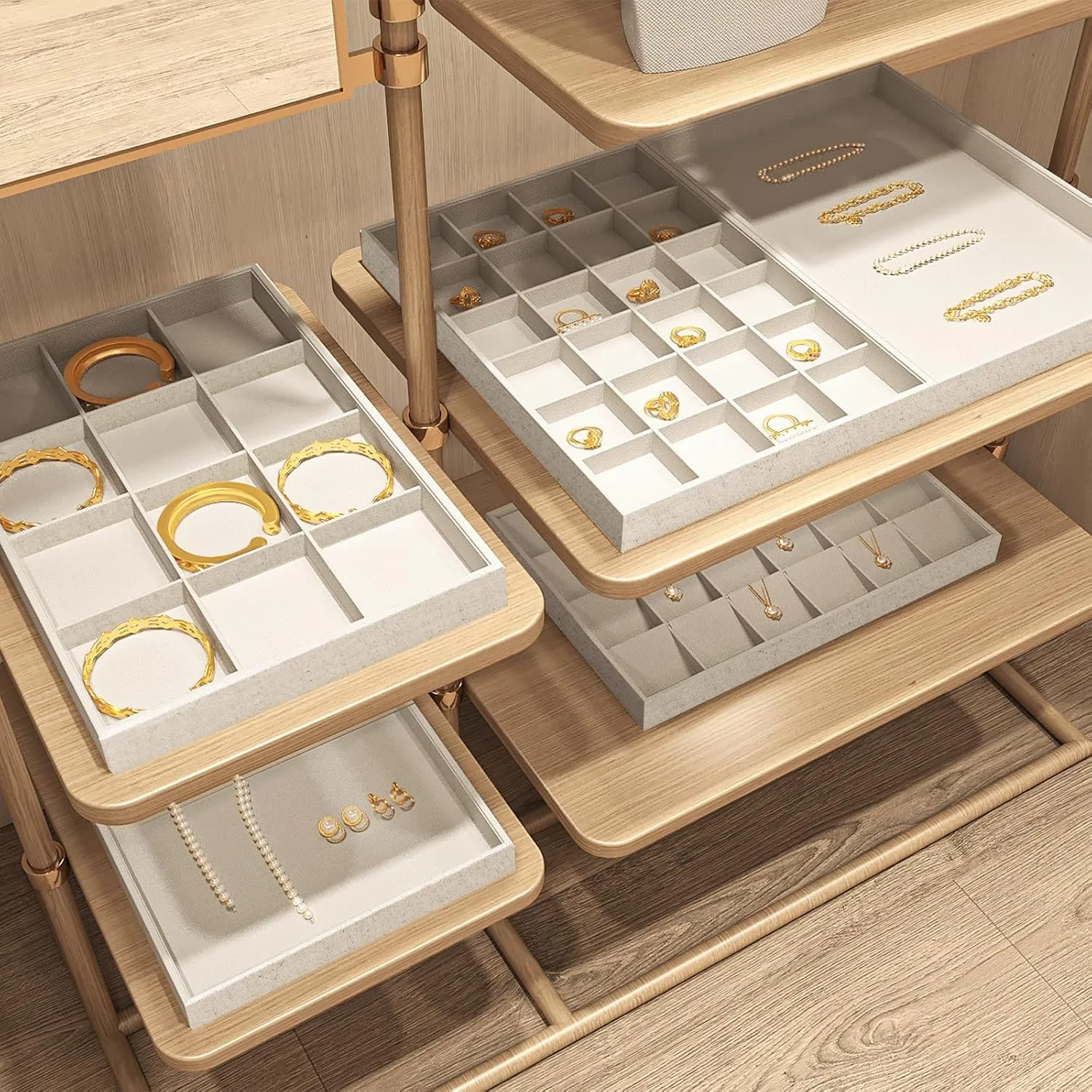 Oirlv Linen 7 Lines Ring Storage Tray Rings Showcase Display Organizer Plate