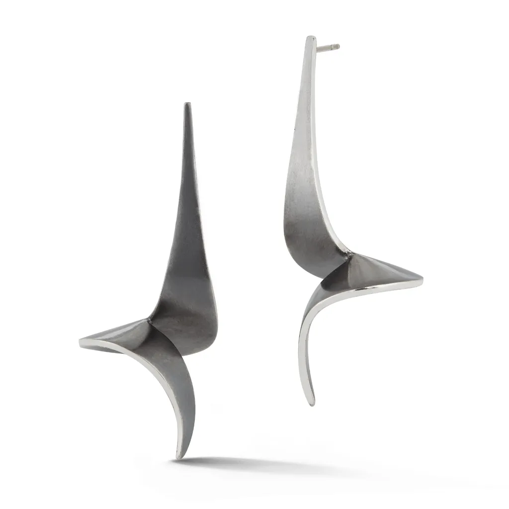 On The Edge En Pointe Oxidized Sterling Silver Earrings