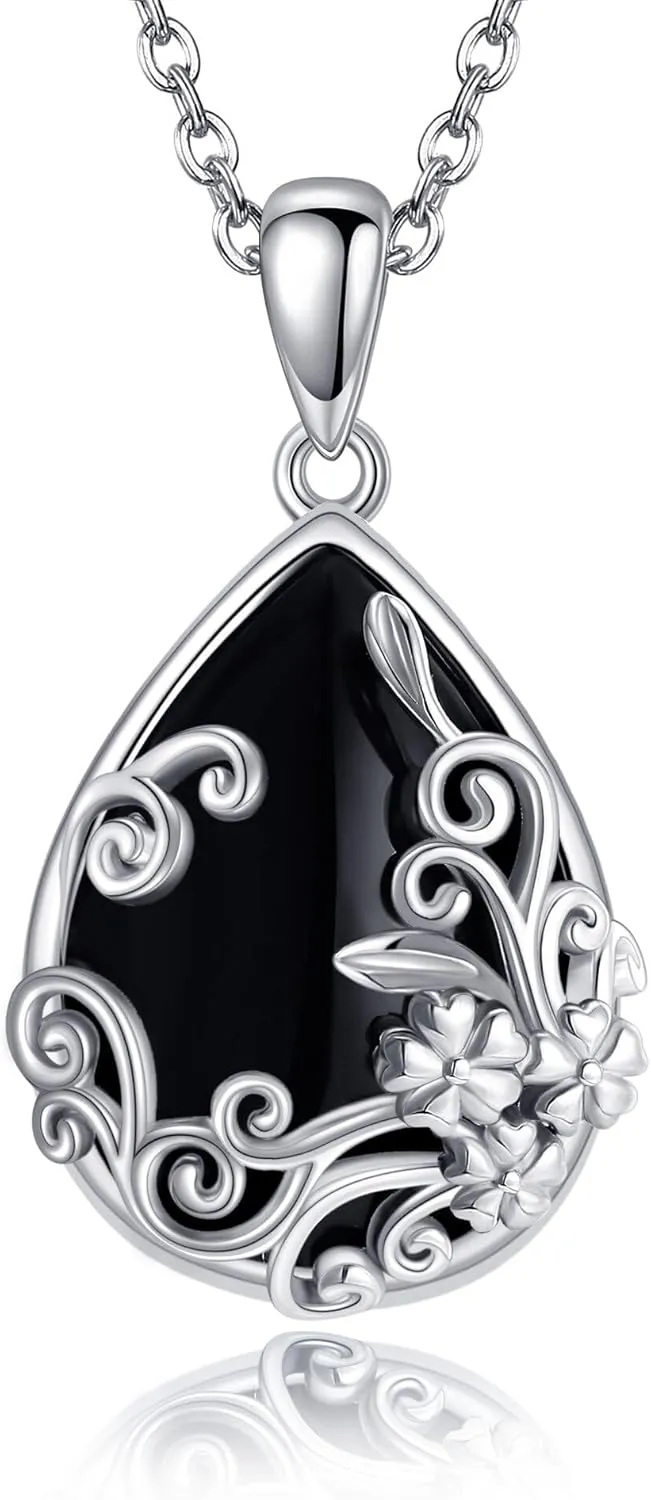 ONEFINITY Black Onyx Necklace 925 Sterling Silver Black Onyx Pendant Jewelry Gift for Women