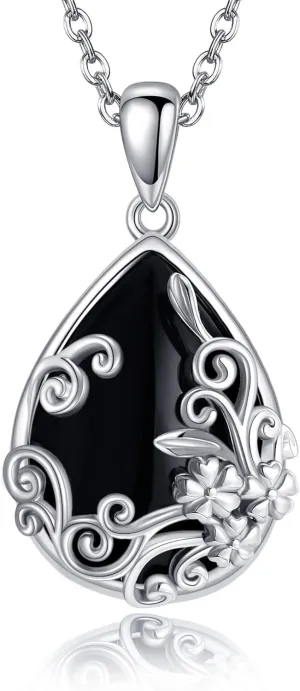 ONEFINITY Black Onyx Necklace 925 Sterling Silver Black Onyx Pendant Jewelry Gift for Women