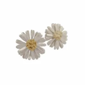 Ornate silver daisy stud earrings