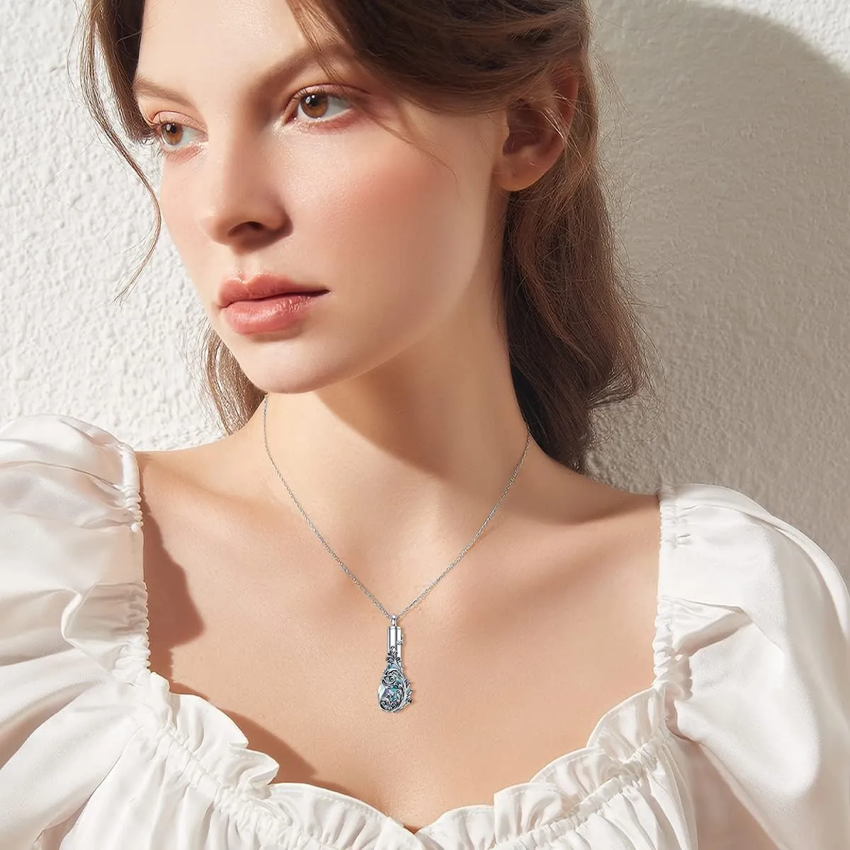 PELOVNY Rose/Lotus/Sunflower/Lily Flower Cremation Urn Necklace For Ashes Sterling Silver Heart/Teardrop Crystal Memorial Jewelry For Women