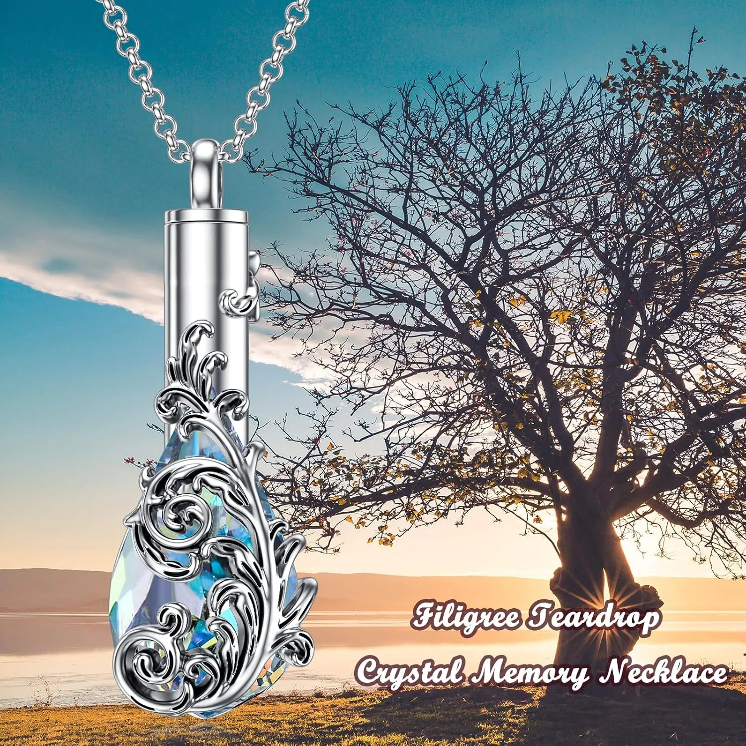 PELOVNY Rose/Lotus/Sunflower/Lily Flower Cremation Urn Necklace For Ashes Sterling Silver Heart/Teardrop Crystal Memorial Jewelry For Women
