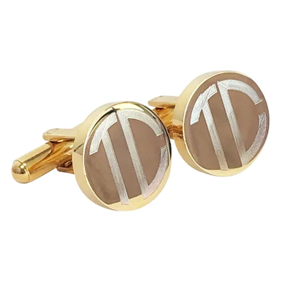 Personalised 2 Letter Monogram Round Gold Cufflinks