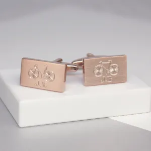 Personalised Bicycle And Initial Rectangle Cufflinks
