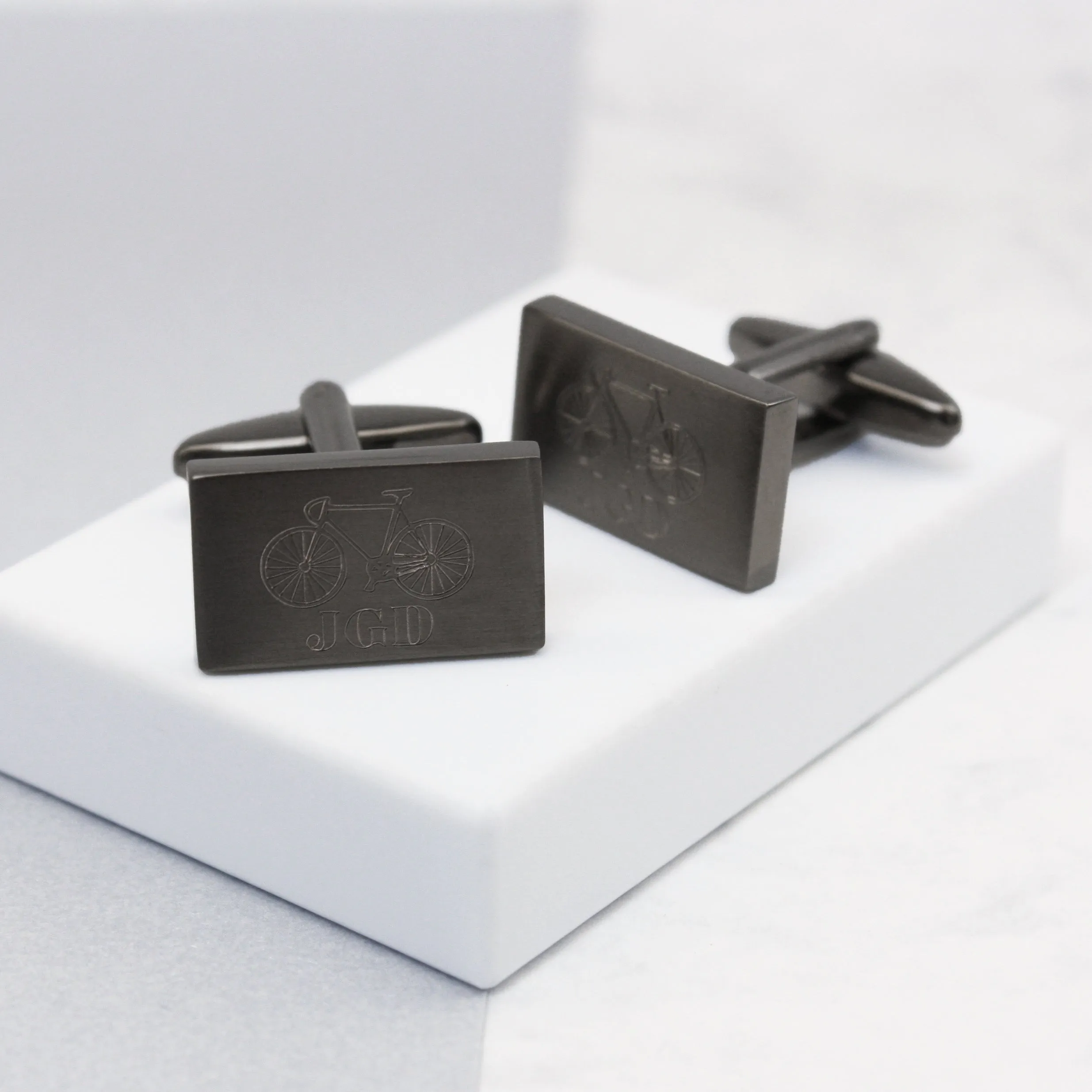 Personalised Bicycle And Initial Rectangle Cufflinks