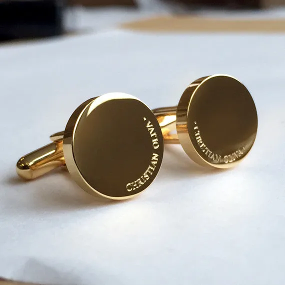 Personalised Engraved Full Name Round Gold Cufflinks