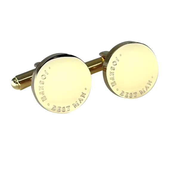 Personalised Engraved Full Name Round Gold Cufflinks