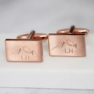 Personalised Engraved Mountain And Initial Cufflinks