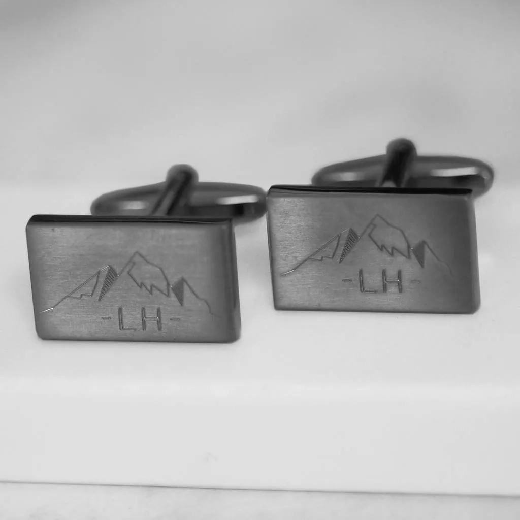 Personalised Engraved Mountain And Initial Cufflinks