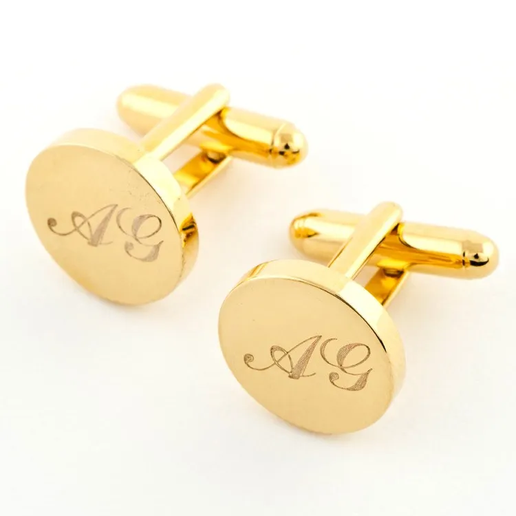 Personalised Engraved Round Gold Cufflinks