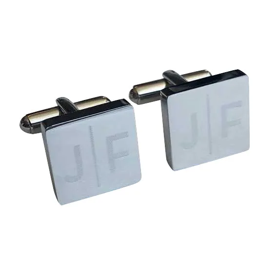 Personalised Engraved Split Letter Square Silver Cufflinks