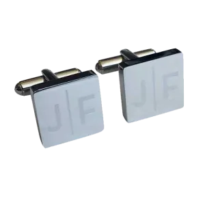 Personalised Engraved Split Letter Square Silver Cufflinks