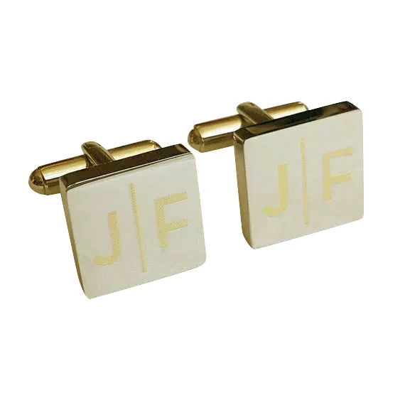 Personalised Engraved Split Letter Square Silver Cufflinks