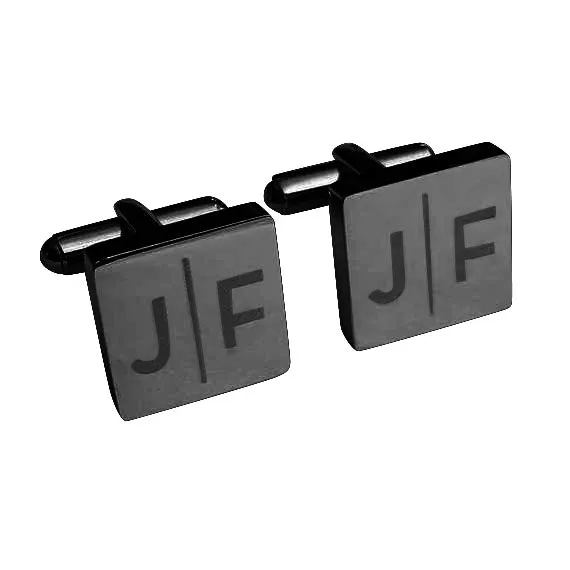 Personalised Engraved Split Letter Square Silver Cufflinks