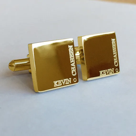 Personalised Gold Engraved Full Name Square Cufflinks