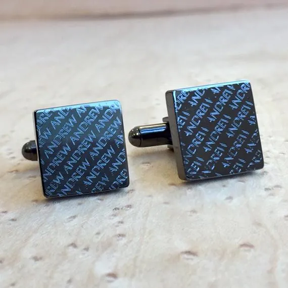 Personalised Gunmetal Engraved Square Cufflinks