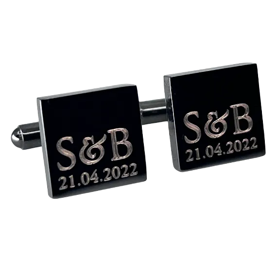 Personalised Initial Date Gunmetal Cufflinks