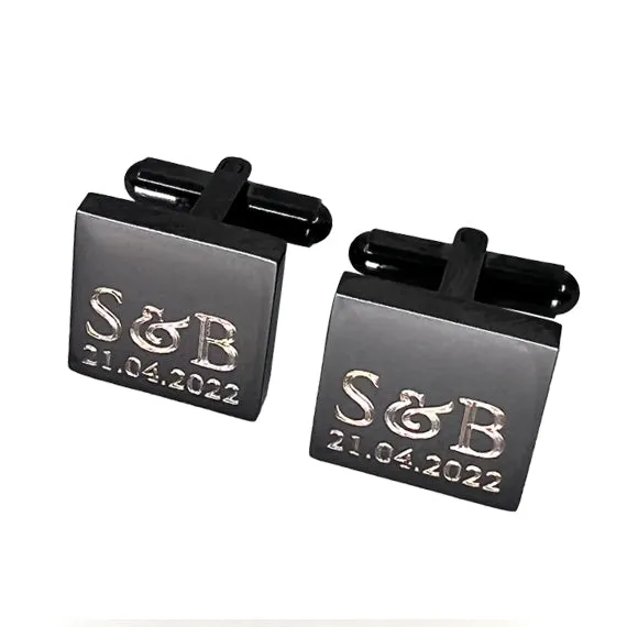 Personalised Initial Date Gunmetal Cufflinks