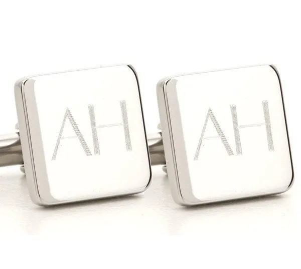Personalised Silver Engraved Square Cufflinks