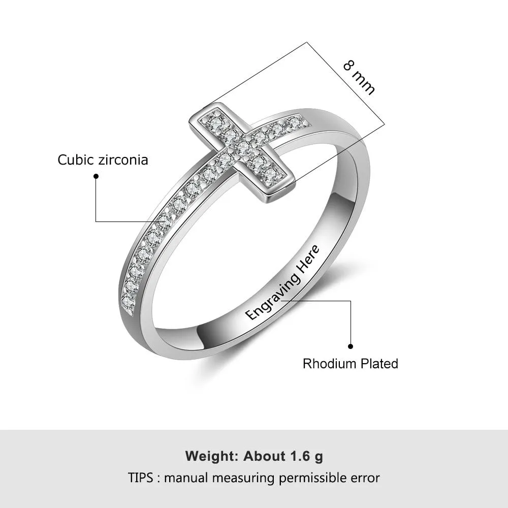 Personalized 925 Sterling Silver Zirconia Cross Rings