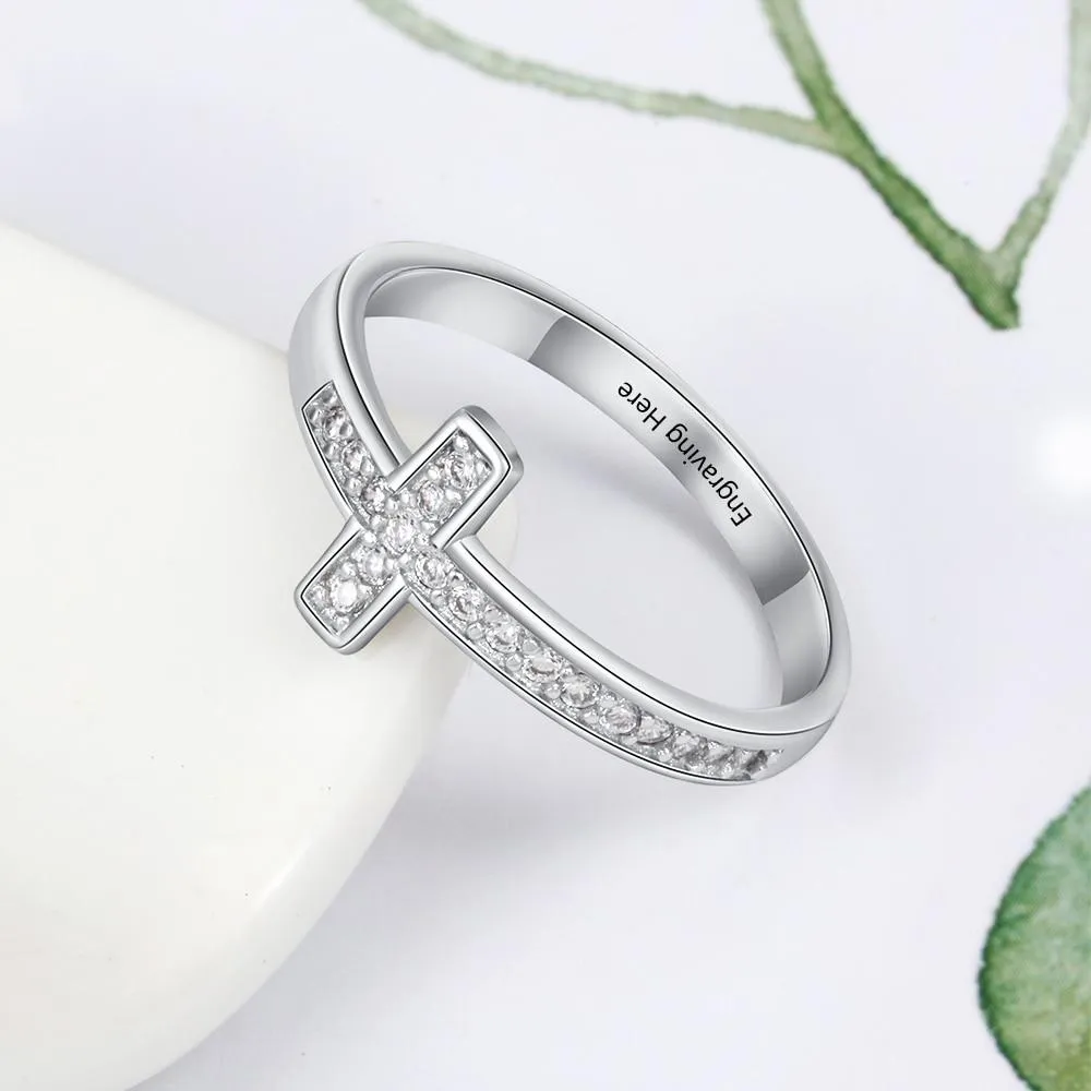 Personalized 925 Sterling Silver Zirconia Cross Rings