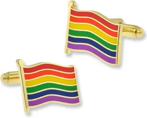 PinMart Gay Pride Rainbow Flag Gold Cufflink Set