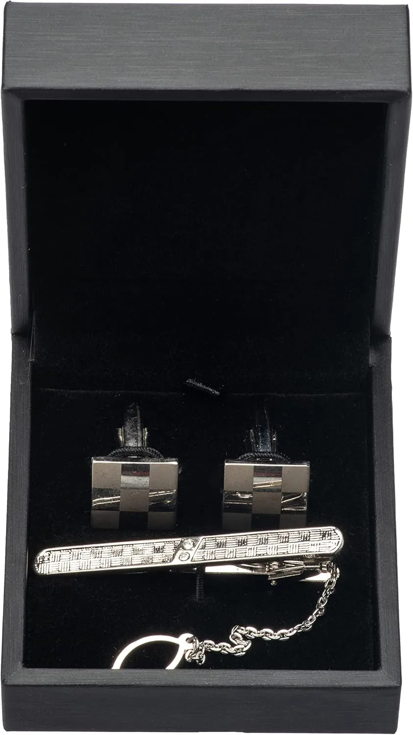 PU Leather Cufflink Tie Clip Box Cuff Links Storage Gift Box Jewelry Display Case (Black)