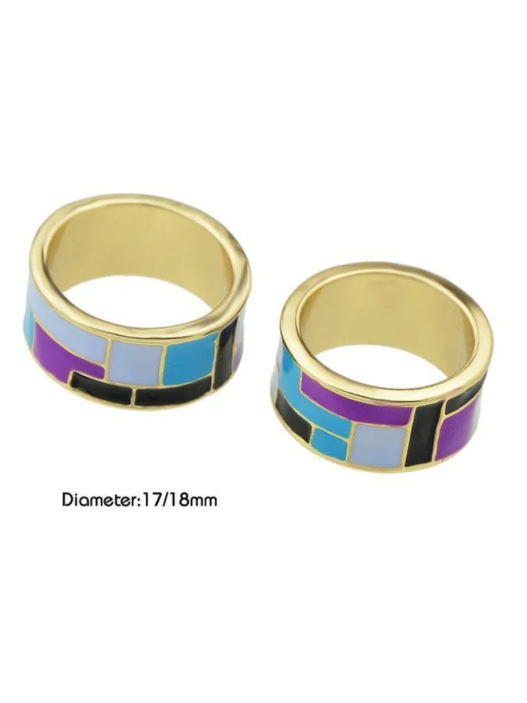 Purple-8 Enamel Geometric Pattern Finger Rings