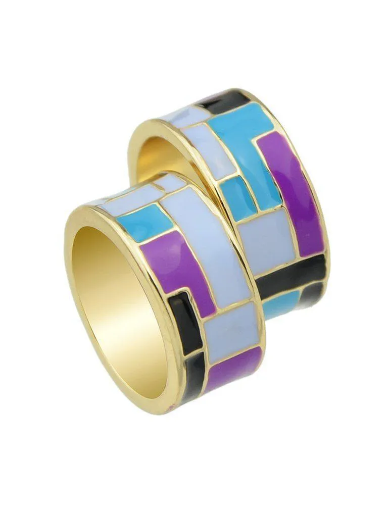Purple-8 Enamel Geometric Pattern Finger Rings