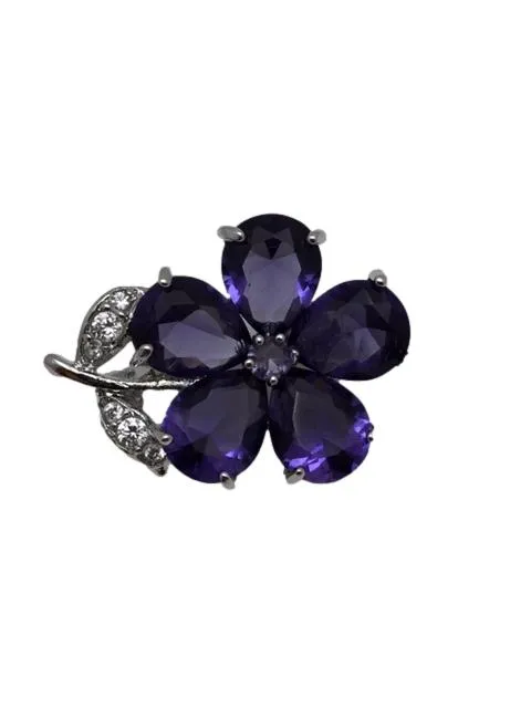 Purple or Blue Crystal Flower Lapel Pin