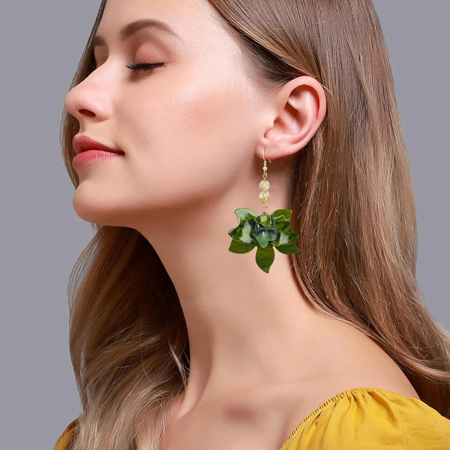 QUPENGXU Unique Bohemian Oversized Flower Drop Earrings for Women Statement Summer Hawaii Style Dangle Earrings for Women Jewelry Gifts