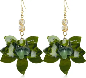 QUPENGXU Unique Bohemian Oversized Flower Drop Earrings for Women Statement Summer Hawaii Style Dangle Earrings for Women Jewelry Gifts