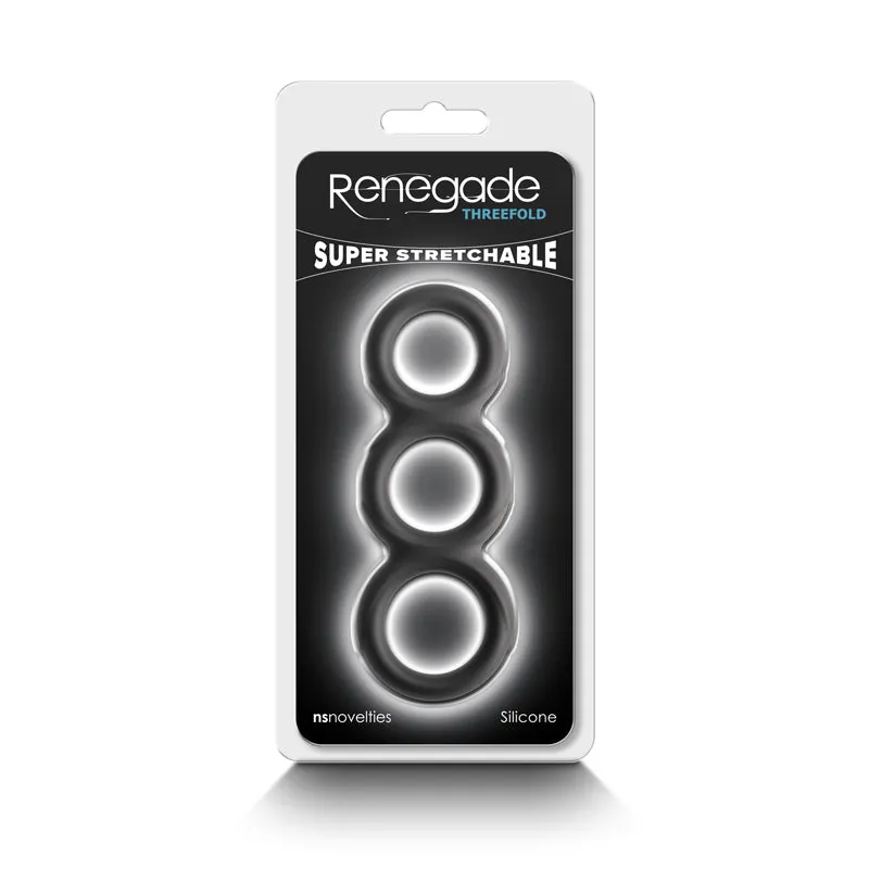 Renegade Threefold Triple Super Stretchy Penis Ring Black