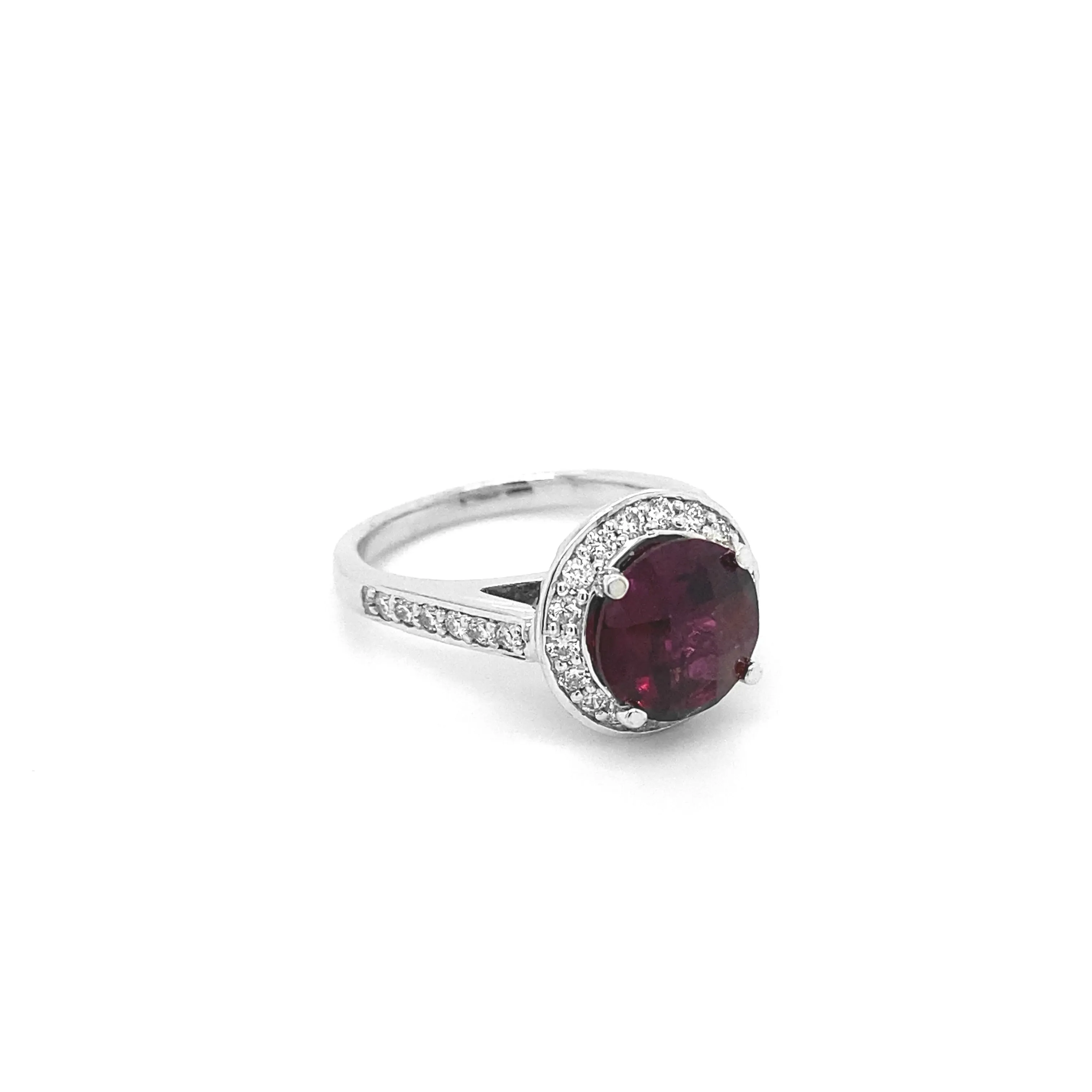 Rhodolite Ring with White Diamonds White Gold Ring R005N