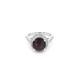Rhodolite Ring with White Diamonds White Gold Ring R005N